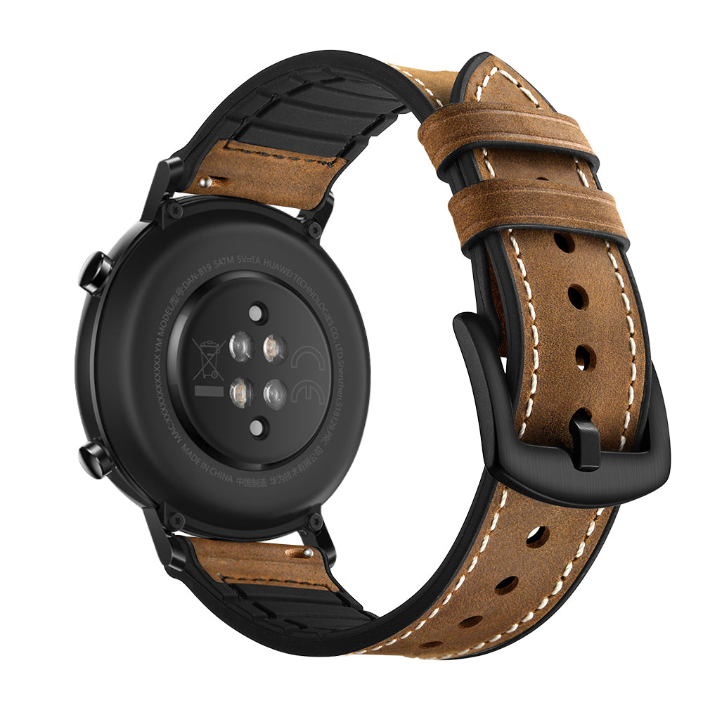 20mm Genuine Leather Coated Silicone Smart Watch Strap for Huawei Watch GT2 42mm - Dark Brown