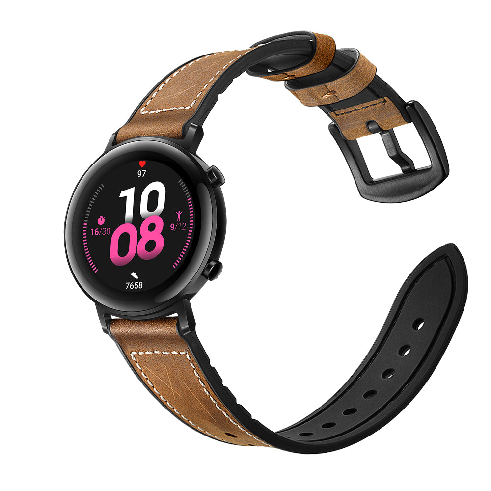 20mm Genuine Leather Coated Silicone Smart Watch Strap for Huawei Watch GT2 42mm - Dark Brown