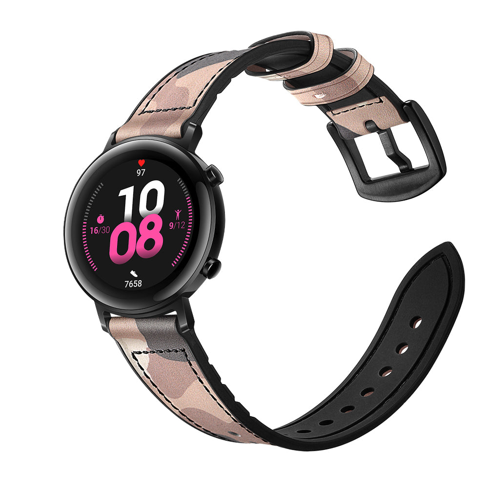 20mm Genuine Leather Coated Silicone Smart Watch Strap for Huawei Watch GT2 42mm - Brown/Camoufage