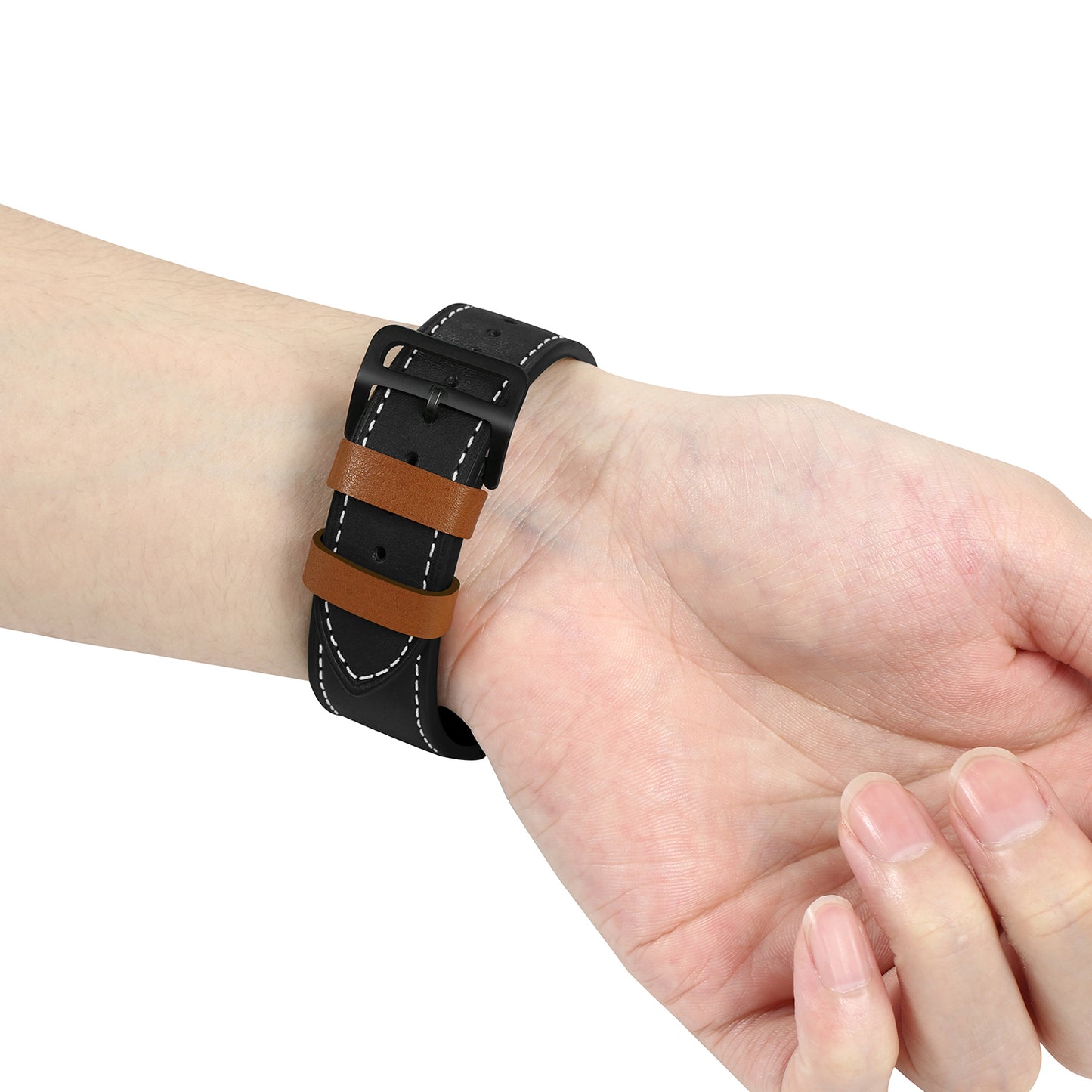 Fresh Contrast Color Genuine Leather Watch Strap for Apple Watch Series 8 7 41mm / Series 6 / SE / SE(2022) / 5 / 4 40mm, Series 3 / 2 / 1 38mm - Black