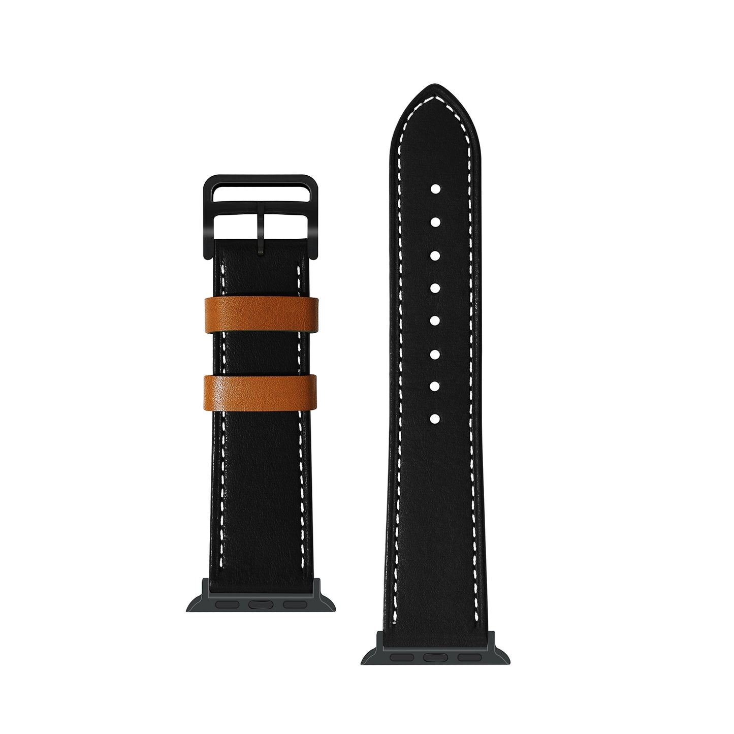 Fresh Contrast Color Genuine Leather Watch Strap for Apple Watch Series 8 7 41mm / Series 6 / SE / SE(2022) / 5 / 4 40mm, Series 3 / 2 / 1 38mm - Black