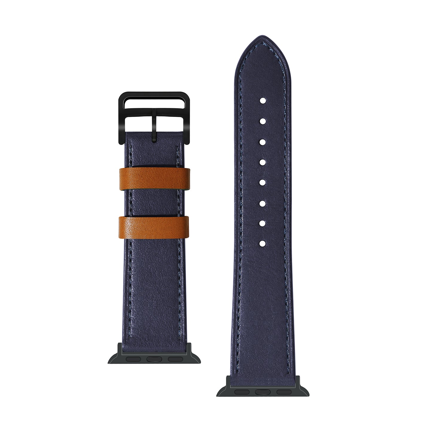 Fresh Contrast Color Genuine Leather Watch Strap for Apple Watch Series 8 7 41mm / Series 6 / SE / SE(2022) / 5 / 4 40mm, Series 3 / 2 / 1 38mm - Sapphire Blue