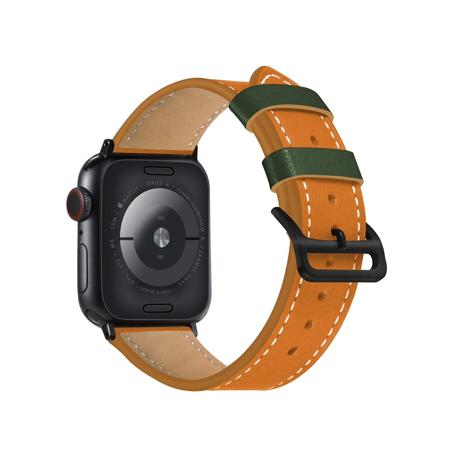 Fresh Contrast Color Genuine Leather Watch Strap for Apple Watch Series 8 7 41mm / Series 6 / SE / SE(2022) / 5 / 4 40mm, Series 3 / 2 / 1 38mm - Orange