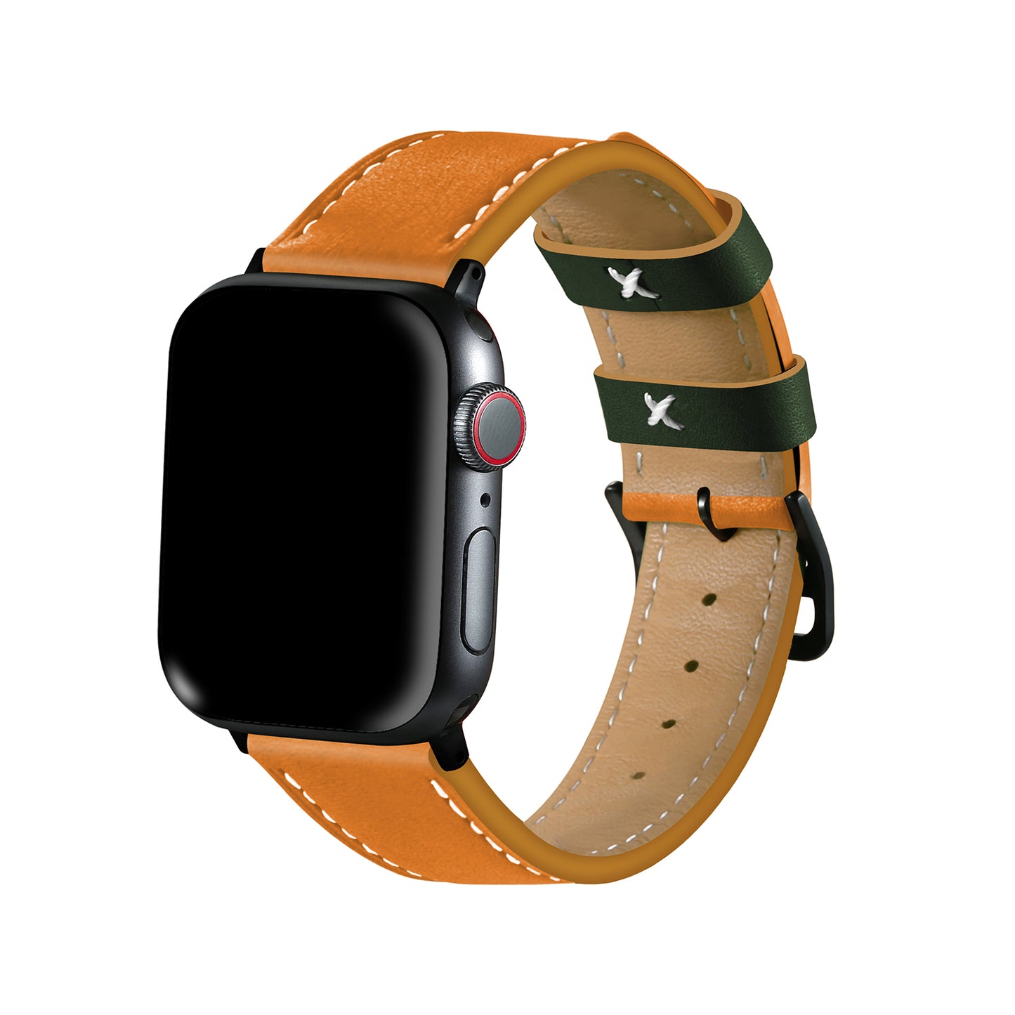 Fresh Contrast Color Genuine Leather Watch Strap for Apple Watch Series 8 7 41mm / Series 6 / SE / SE(2022) / 5 / 4 40mm, Series 3 / 2 / 1 38mm - Orange