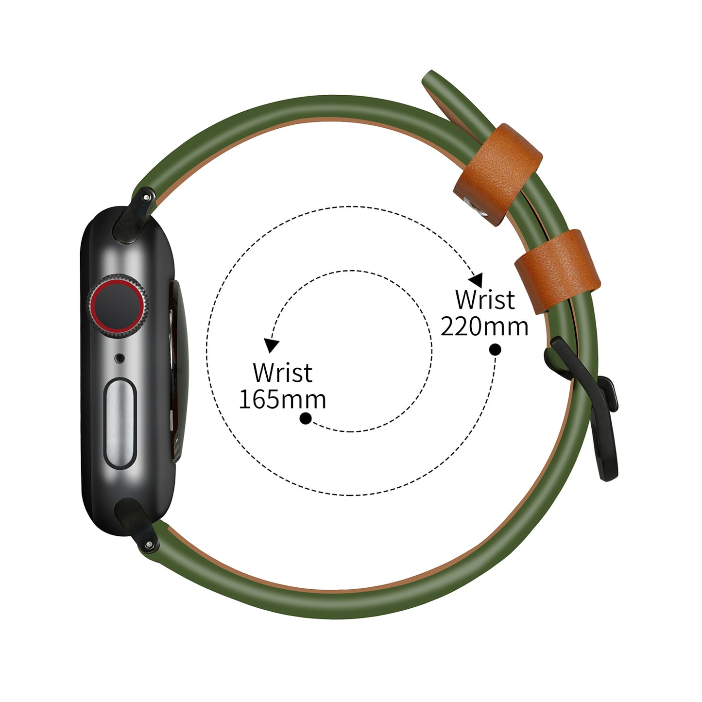 Fresh Contrast Color Genuine Leather Watch Strap for Apple Watch Series 8 45mm / Ultra 49mm / 7 45mm / Series 4 / 5 / 6 / SE / SE (2022) 44mm / Series 3 / 2 / 1 42mm - Green / Brown Line