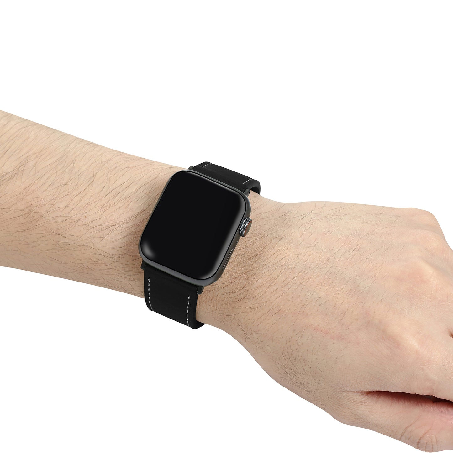 Fresh Contrast Color Genuine Leather Watch Strap for Apple Watch Series 8 45mm / Ultra 49mm / 7 45mm / Series 4 / 5 / 6 / SE / SE (2022) 44mm / Series 3 / 2 / 1 42mm - Black