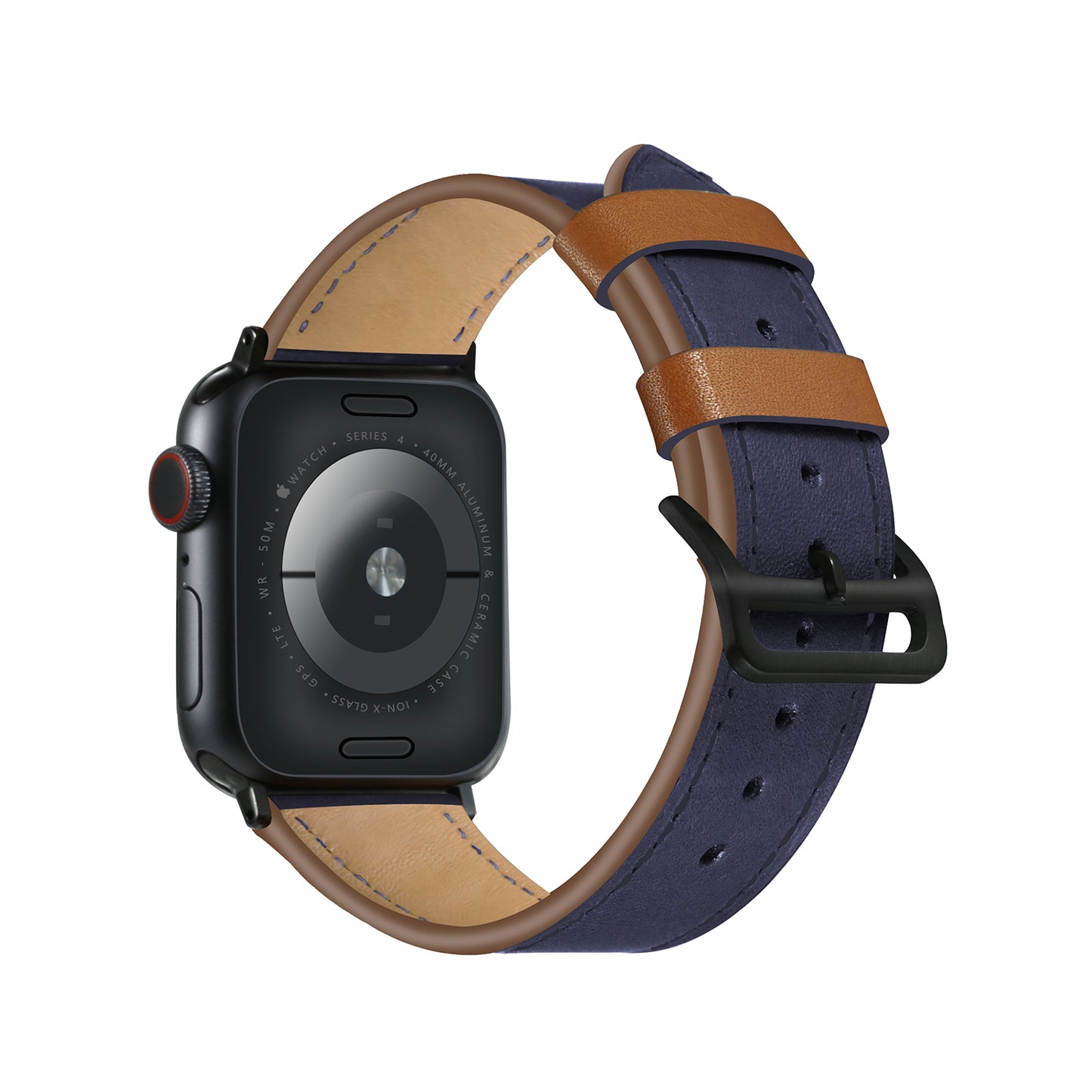 Fresh Contrast Color Genuine Leather Watch Strap for Apple Watch Series 8 45mm / Ultra 49mm / 7 45mm / Series 4 / 5 / 6 / SE / SE (2022) 44mm / Series 3 / 2 / 1 42mm - Sapphire Blue
