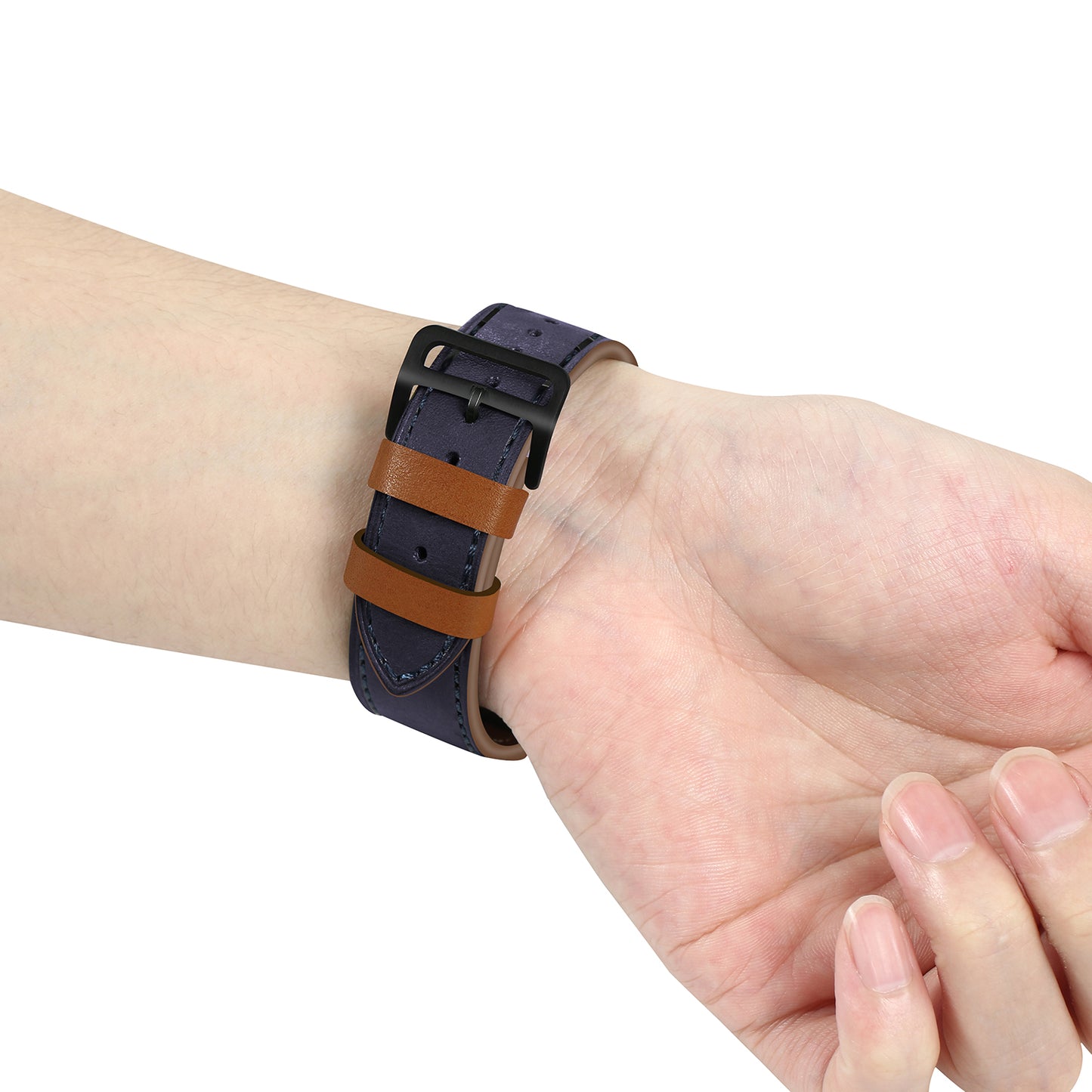 Fresh Contrast Color Genuine Leather Watch Strap for Apple Watch Series 8 45mm / Ultra 49mm / 7 45mm / Series 4 / 5 / 6 / SE / SE (2022) 44mm / Series 3 / 2 / 1 42mm - Sapphire Blue