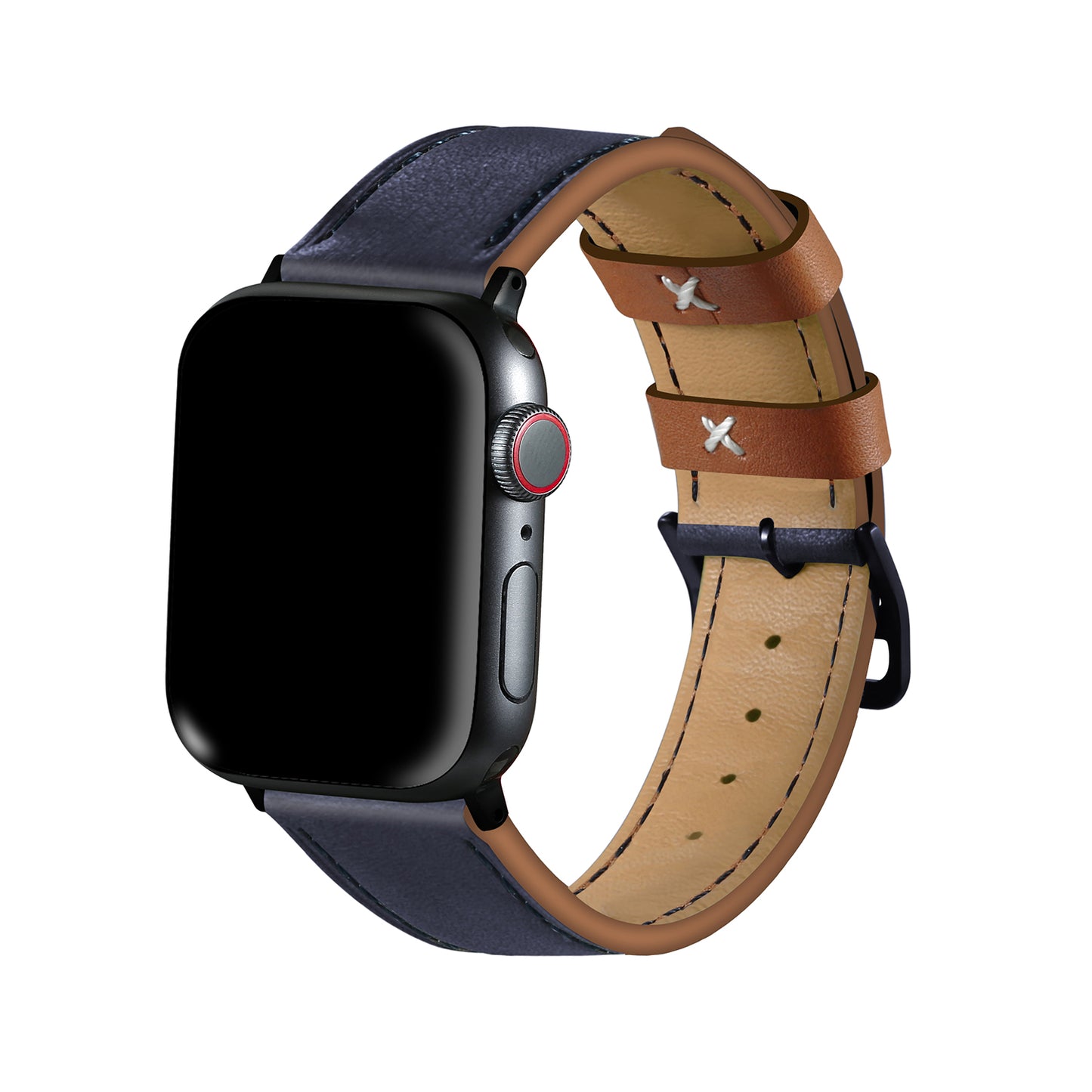 Fresh Contrast Color Genuine Leather Watch Strap for Apple Watch Series 8 45mm / Ultra 49mm / 7 45mm / Series 4 / 5 / 6 / SE / SE (2022) 44mm / Series 3 / 2 / 1 42mm - Sapphire Blue