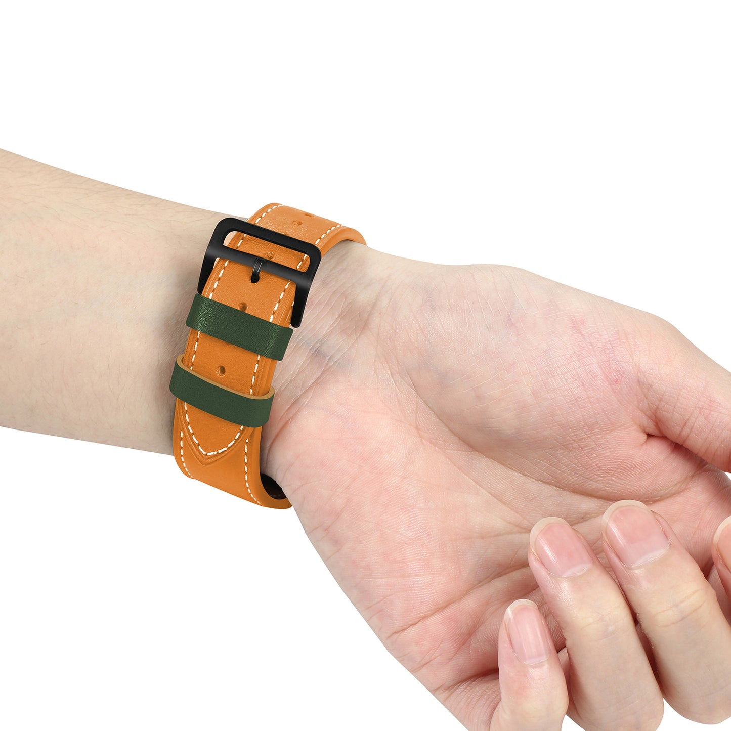 Fresh Contrast Color Genuine Leather Watch Strap for Apple Watch Series 8 45mm / Ultra 49mm / 7 45mm / Series 4 / 5 / 6 / SE / SE (2022) 44mm / Series 3 / 2 / 1 42mm - Orange