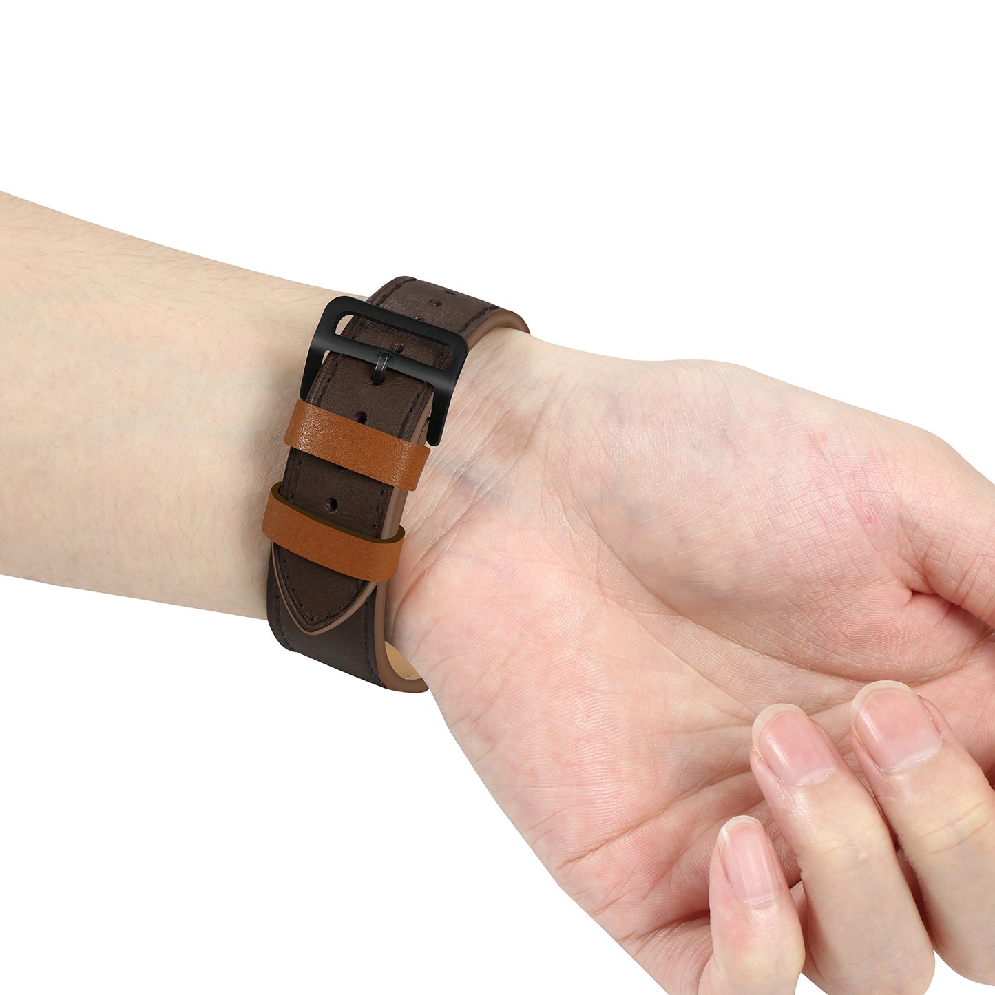 Fresh Contrast Color Genuine Leather Watch Strap for Apple Watch Series 8 45mm / Ultra 49mm / 7 45mm / Series 4 / 5 / 6 / SE / SE (2022) 44mm / Series 3 / 2 / 1 42mm - Brown