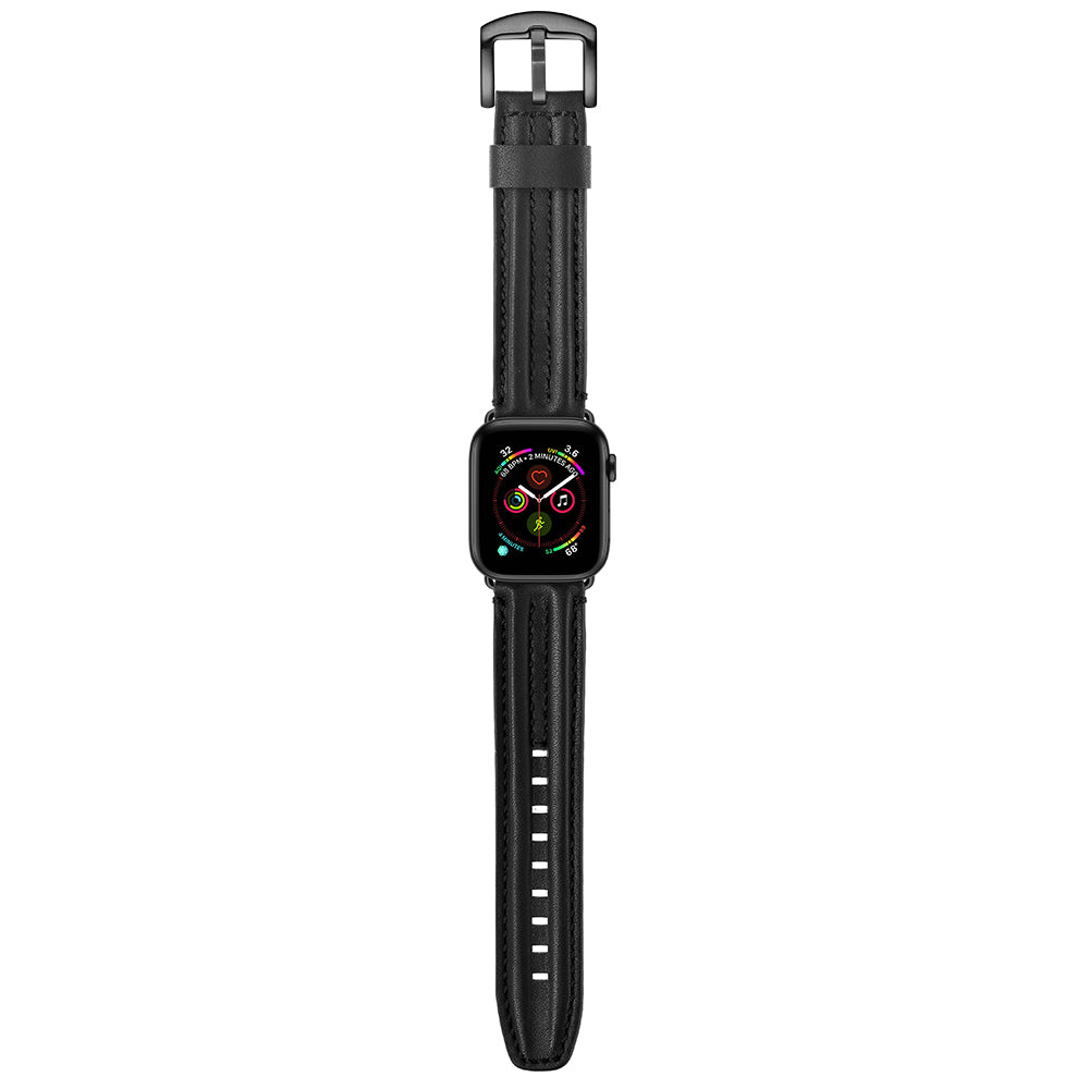 Top Layer Genuine Leather Watch Strap Band for Apple Watch Series 8 45mm / Ultra 49mm / 7 45mm / Series 6 / 5 / 4 / SE / SE (2022) 44m / Series 3 / 2 / 1 42mm - Black