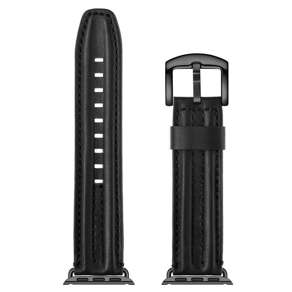 Top Layer Genuine Leather Watch Strap Band for Apple Watch Series 8 45mm / Ultra 49mm / 7 45mm / Series 6 / 5 / 4 / SE / SE (2022) 44m / Series 3 / 2 / 1 42mm - Black