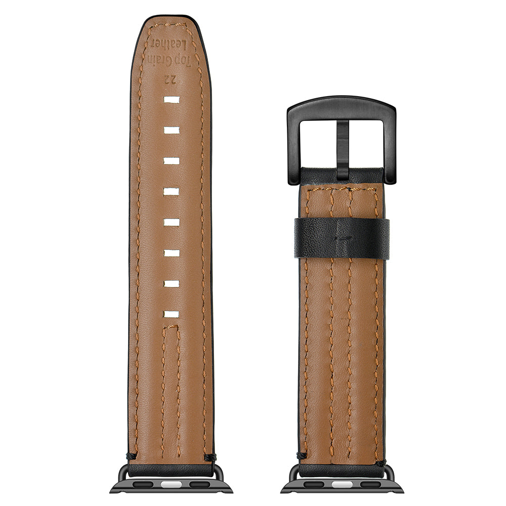 Top Layer Genuine Leather Watch Strap Band for Apple Watch Series 8 45mm / Ultra 49mm / 7 45mm / Series 6 / 5 / 4 / SE / SE (2022) 44m / Series 3 / 2 / 1 42mm - Black