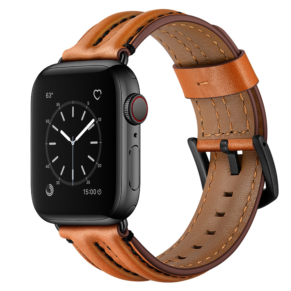 Top Layer Genuine Leather Watch Strap Band for Apple Watch Series 8 45mm / Ultra 49mm / 7 45mm / Series 6 / 5 / 4 / SE / SE (2022) 44m / Series 3 / 2 / 1 42mm - Brown