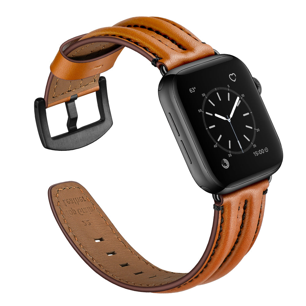 Top Layer Genuine Leather Watch Strap Band for Apple Watch Series 8 45mm / Ultra 49mm / 7 45mm / Series 6 / 5 / 4 / SE / SE (2022) 44m / Series 3 / 2 / 1 42mm - Brown