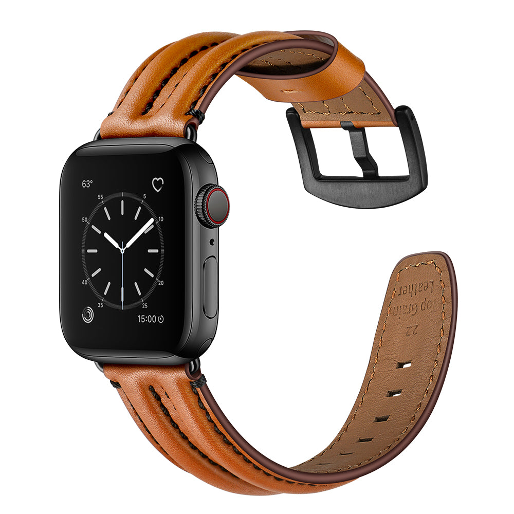Top Layer Genuine Leather Watch Strap Band for Apple Watch Series 8 45mm / Ultra 49mm / 7 45mm / Series 6 / 5 / 4 / SE / SE (2022) 44m / Series 3 / 2 / 1 42mm - Brown