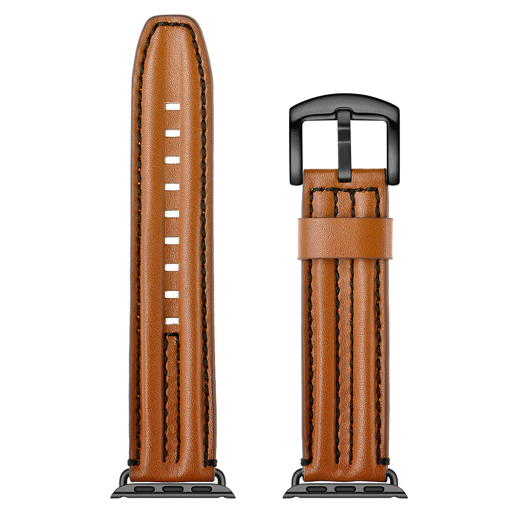 Top Layer Genuine Leather Watch Strap Band for Apple Watch Series 8 45mm / Ultra 49mm / 7 45mm / Series 6 / 5 / 4 / SE / SE (2022) 44m / Series 3 / 2 / 1 42mm - Brown