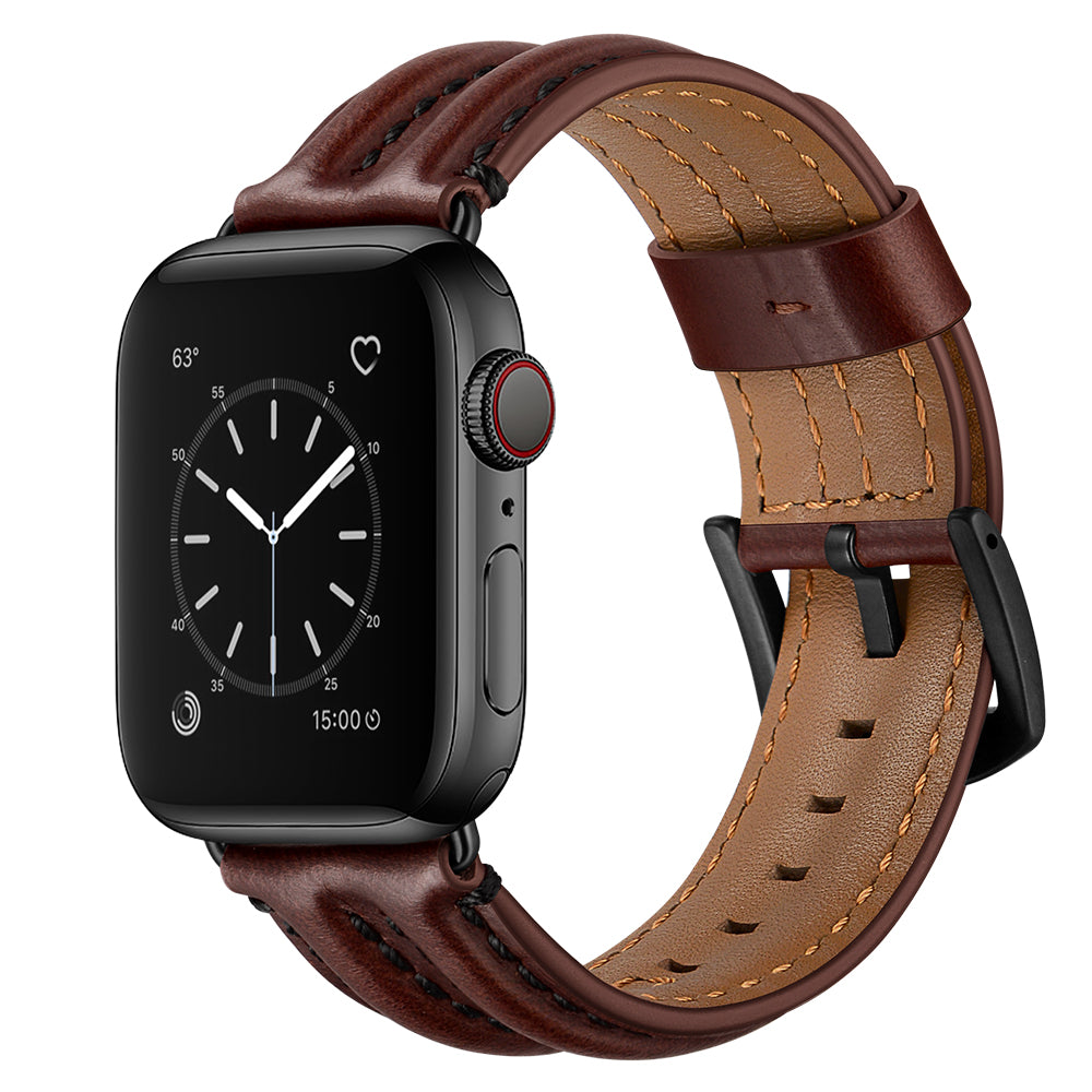 Top Layer Genuine Leather Watch Strap Band for Apple Watch Series 8 45mm / Ultra 49mm / 7 45mm / Series 6 / 5 / 4 / SE / SE (2022) 44m / Series 3 / 2 / 1 42mm - Coffee