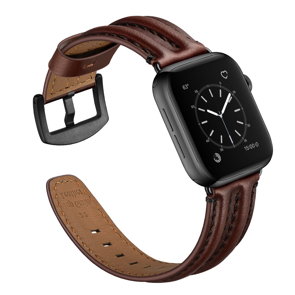 Top Layer Genuine Leather Watch Strap Band for Apple Watch Series 8 45mm / Ultra 49mm / 7 45mm / Series 6 / 5 / 4 / SE / SE (2022) 44m / Series 3 / 2 / 1 42mm - Coffee