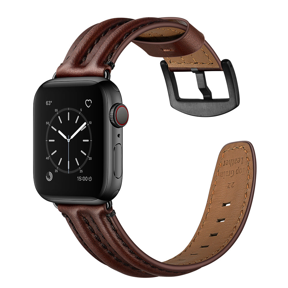 Top Layer Genuine Leather Watch Strap Band for Apple Watch Series 8 45mm / Ultra 49mm / 7 45mm / Series 6 / 5 / 4 / SE / SE (2022) 44m / Series 3 / 2 / 1 42mm - Coffee