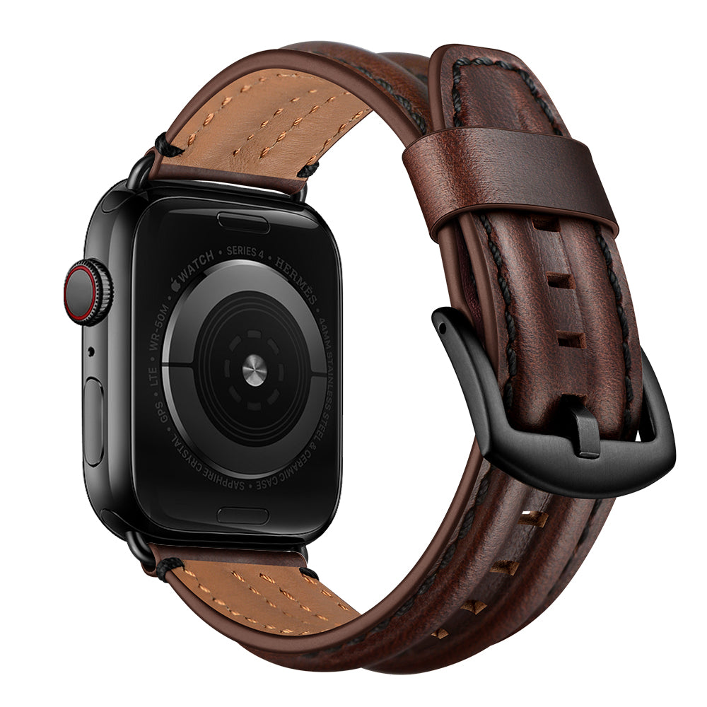Top Layer Genuine Leather Watch Strap Band for Apple Watch Series 8 45mm / Ultra 49mm / 7 45mm / Series 6 / 5 / 4 / SE / SE (2022) 44m / Series 3 / 2 / 1 42mm - Coffee