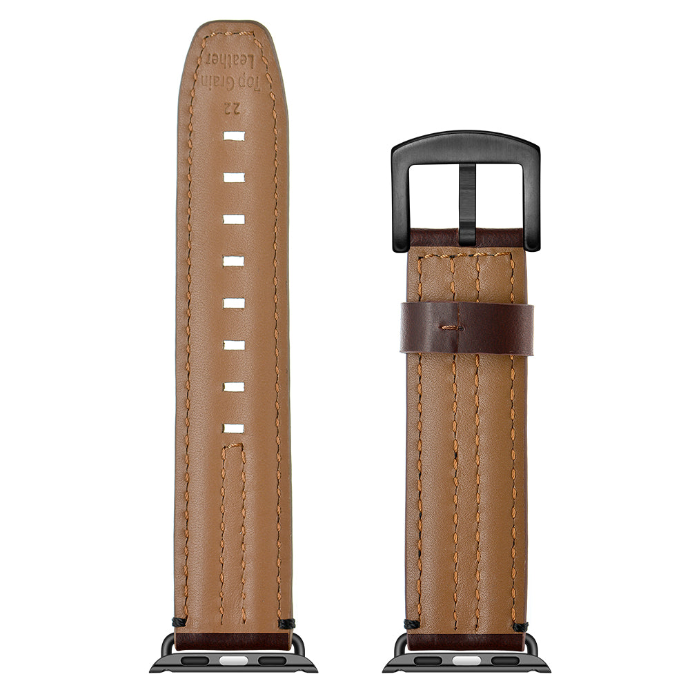 Top Layer Genuine Leather Watch Strap Band for Apple Watch Series 8 45mm / Ultra 49mm / 7 45mm / Series 6 / 5 / 4 / SE / SE (2022) 44m / Series 3 / 2 / 1 42mm - Coffee