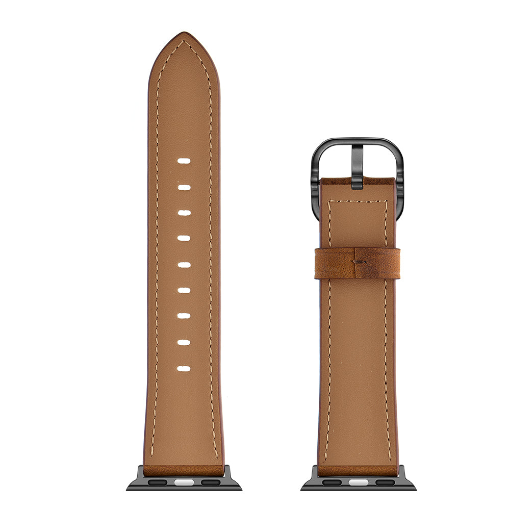 DS Style Genuine Leather Watch Band for Apple Watch Ultra 49mm / Series 8 / 7 45mm / Series 6 / SE / SE (2022) 44m / 5 / 4 44mm / Series 1 / 2 / 3 42mm - Coffee