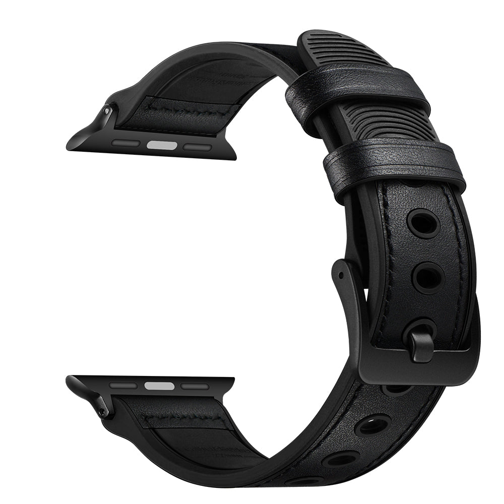 Genuine Leather Watch Band Replacement for Apple Watch Series 7 / 8 41mm / Series 6 / SE / SE(2022) / 5 / 4 40mm / Series 3 2 1 38mm - Black