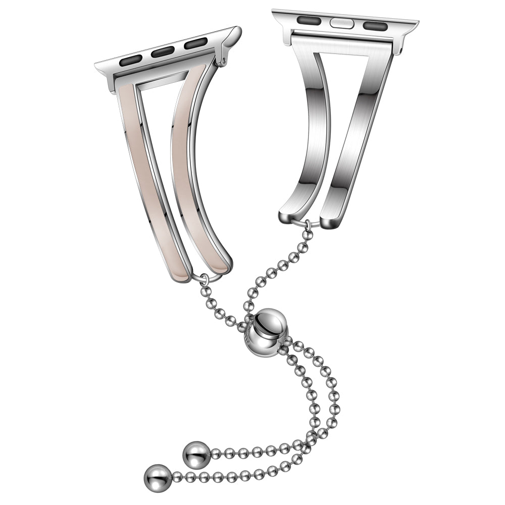 Dressy Jewelry Bangle Stainless Steel Watch Strap for Apple Watch Ultra 49mm / Series 8 / 7 45mm / Series 6 / SE / SE (2022) / 5 / 4 44mm / Series 1 / 2 / 3 42mm - Silver / Apricot