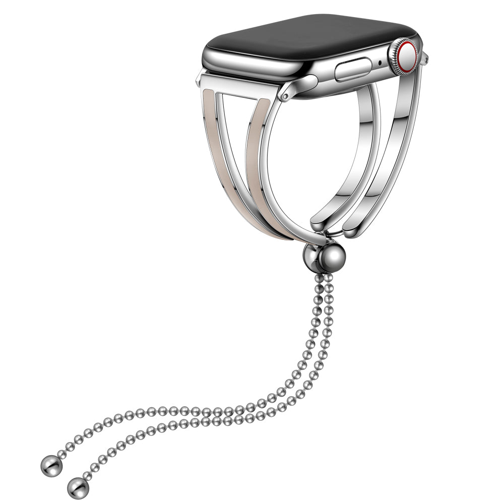 Dressy Jewelry Bangle Stainless Steel Watch Strap for Apple Watch Ultra 49mm / Series 8 / 7 45mm / Series 6 / SE / SE (2022) / 5 / 4 44mm / Series 1 / 2 / 3 42mm - Silver / Apricot