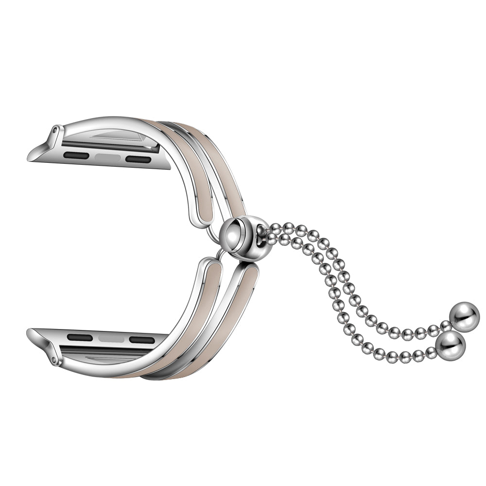 Dressy Jewelry Bangle Stainless Steel Watch Strap for Apple Watch Ultra 49mm / Series 8 / 7 45mm / Series 6 / SE / SE (2022) / 5 / 4 44mm / Series 1 / 2 / 3 42mm - Silver / Apricot