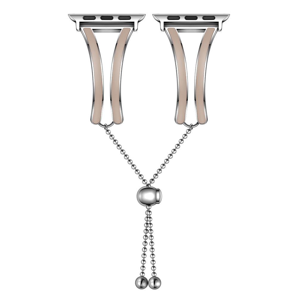 Dressy Jewelry Bangle Stainless Steel Watch Strap for Apple Watch Ultra 49mm / Series 8 / 7 45mm / Series 6 / SE / SE (2022) / 5 / 4 44mm / Series 1 / 2 / 3 42mm - Silver / Apricot