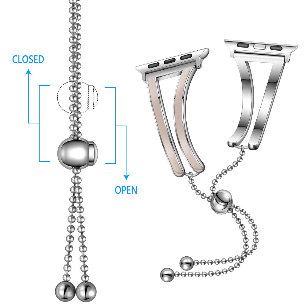 Dressy Jewelry Bangle Stainless Steel Watch Strap for Apple Watch Ultra 49mm / Series 8 / 7 45mm / Series 6 / SE / SE (2022) / 5 / 4 44mm / Series 1 / 2 / 3 42mm - Silver / Apricot