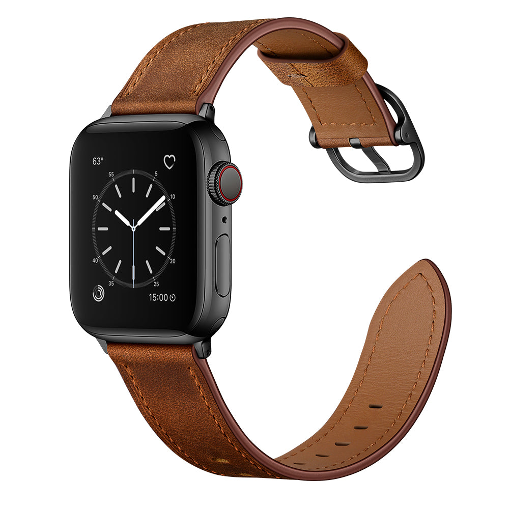 Genuine Leather Watch Band Replacement for Apple Watch Series 7 / 8 41mm / Series 1 / 2 / 3 38mm / Apple Watch Series 4 / 5 / 6 / SE / SE(2022) 40mm - Dark Brown
