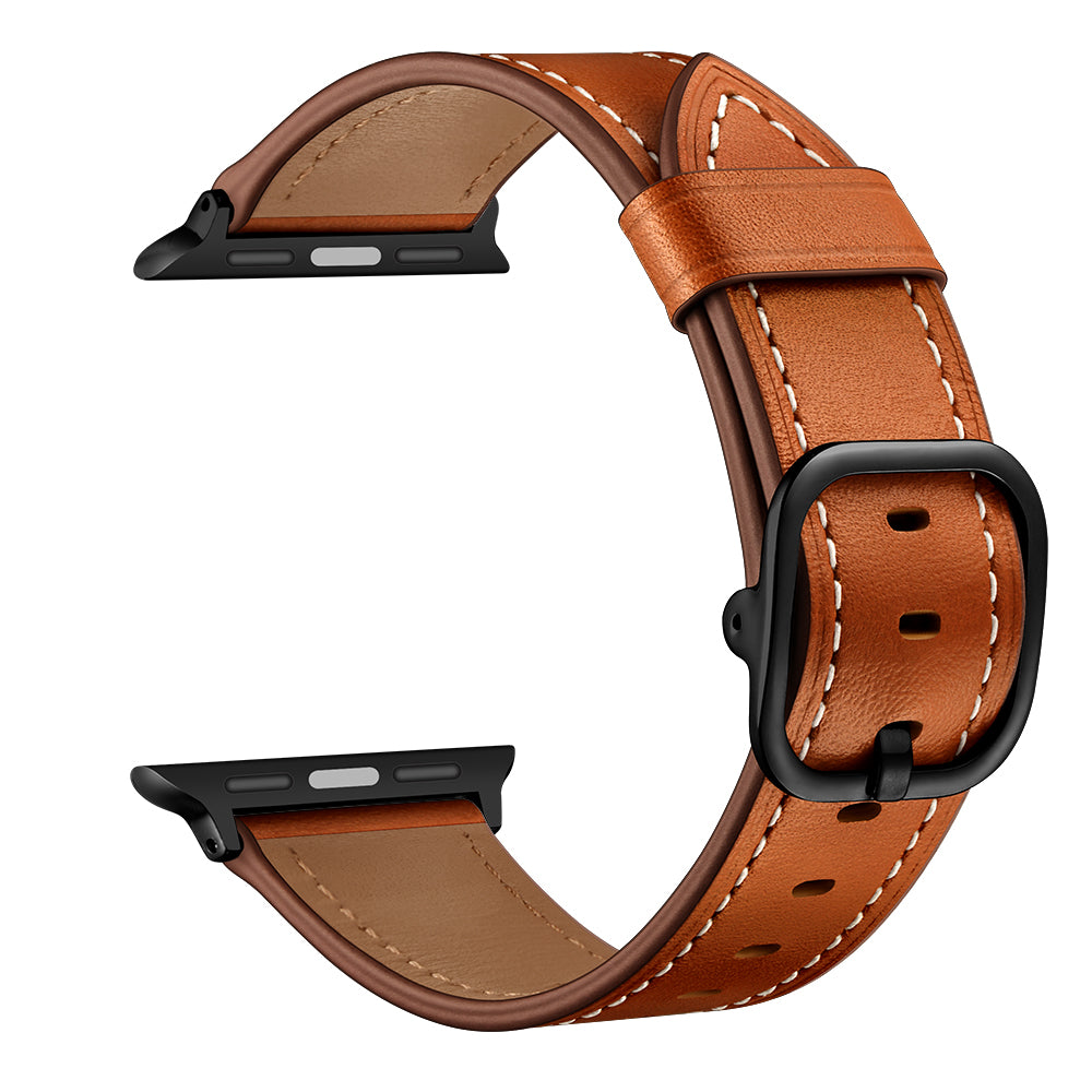 Genuine Leather Watch Band Replacement for Apple Watch Ultra 49mm / Series 8 / 7 45mm / Series 6 / SE / SE (2022) / 5 / 4 44mm / Series 1 / 2 / 3 42mm - Light Brown
