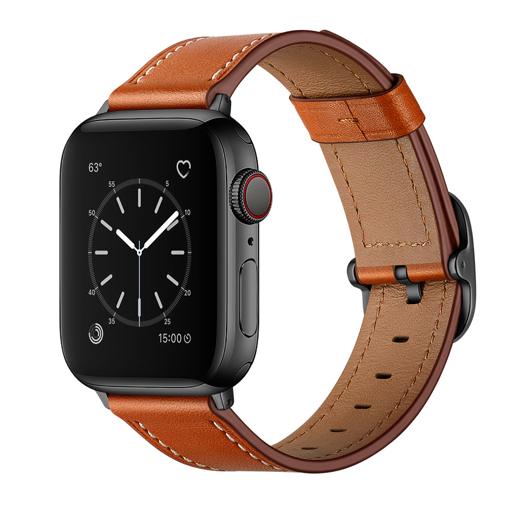 Genuine Leather Watch Band Replacement for Apple Watch Ultra 49mm / Series 8 / 7 45mm / Series 6 / SE / SE (2022) / 5 / 4 44mm / Series 1 / 2 / 3 42mm - Light Brown