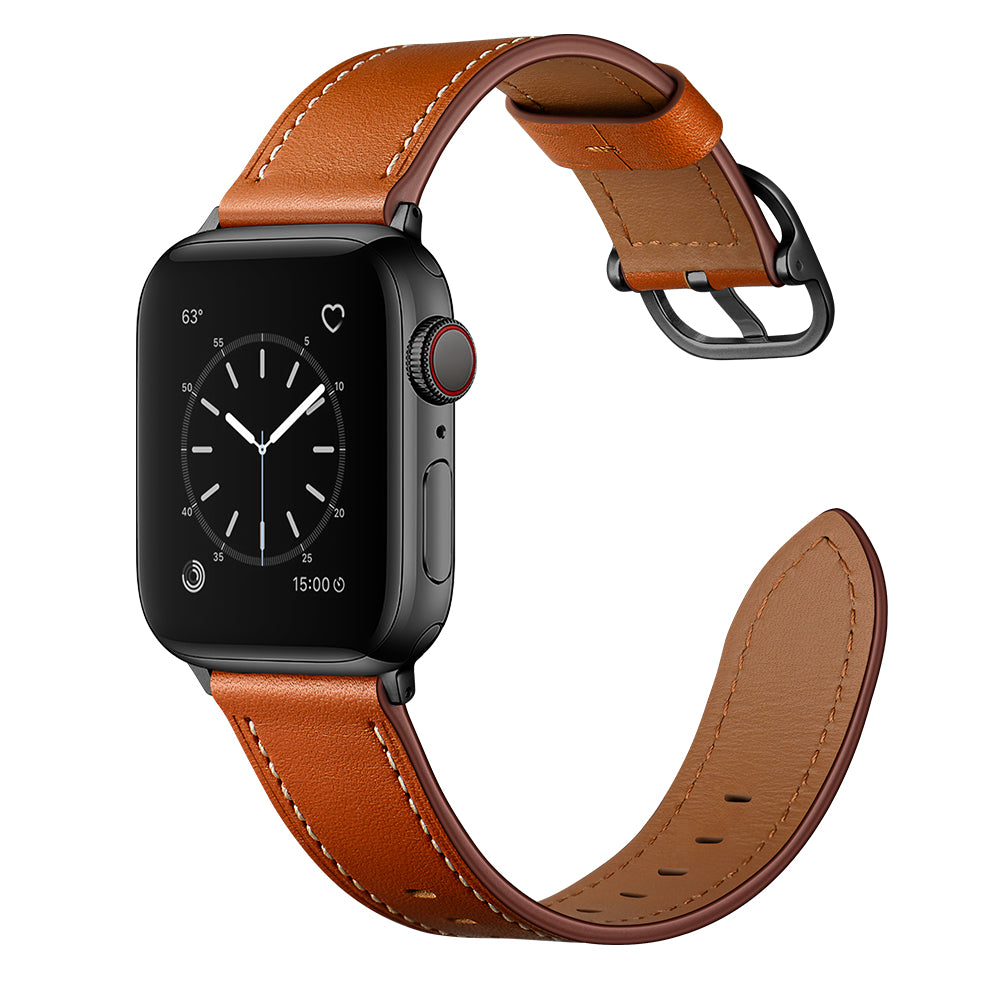Genuine Leather Watch Band Replacement for Apple Watch Ultra 49mm / Series 8 / 7 45mm / Series 6 / SE / SE (2022) / 5 / 4 44mm / Series 1 / 2 / 3 42mm - Light Brown