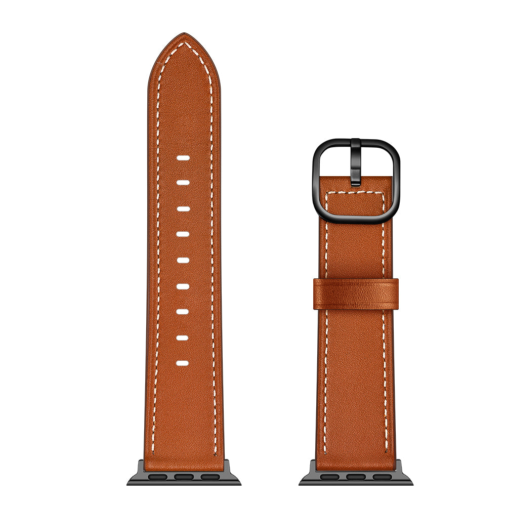 Genuine Leather Watch Band Replacement for Apple Watch Ultra 49mm / Series 8 / 7 45mm / Series 6 / SE / SE (2022) / 5 / 4 44mm / Series 1 / 2 / 3 42mm - Light Brown