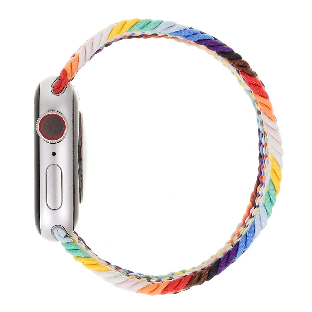 Braided Elastic Solo Loop Nylon Band Military Style Replacement Watch Strap for Apple Watch Ultra 49mm / Series 8 / 7 45mm 6 / 5 / 4 / SE / SE (2022) 44mm / Series 3 / 2 / 1 42mm (Size: L) - Multi-color