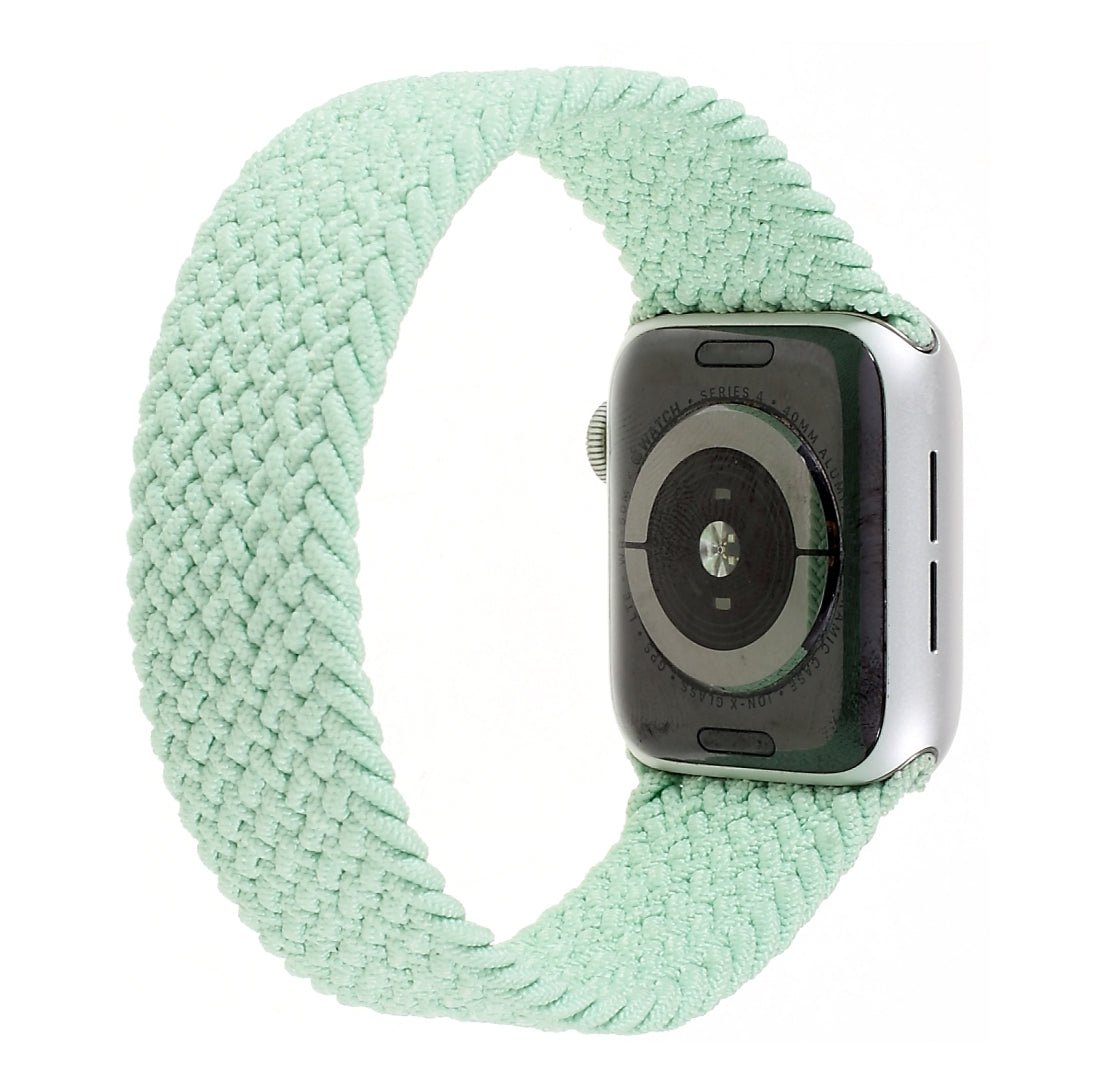 Braided Elastic Solo Loop Nylon Band Military Style Replacement Watch Strap for Apple Watch Ultra 49mm / Series 8 / 7 45mm 6 / 5 / 4 / SE / SE (2022) 44mm / Series 3 / 2 / 1 42mm (Size: L) - Light Green