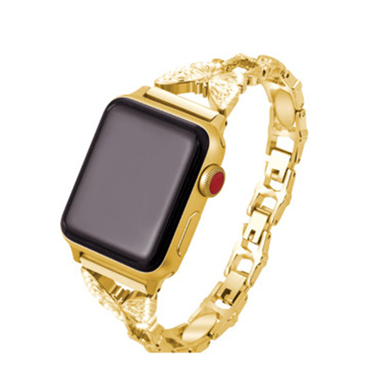 XINCUCO Stainless Steel Butterfly Shape Rhinestone Decor Watch Strap Replacement for Apple Watch Series 7 / 8 41mm / SE / SE(2022) / Series 6 / 5 / 4 40mm / Series3 / 2 / 1 38mm - Gold