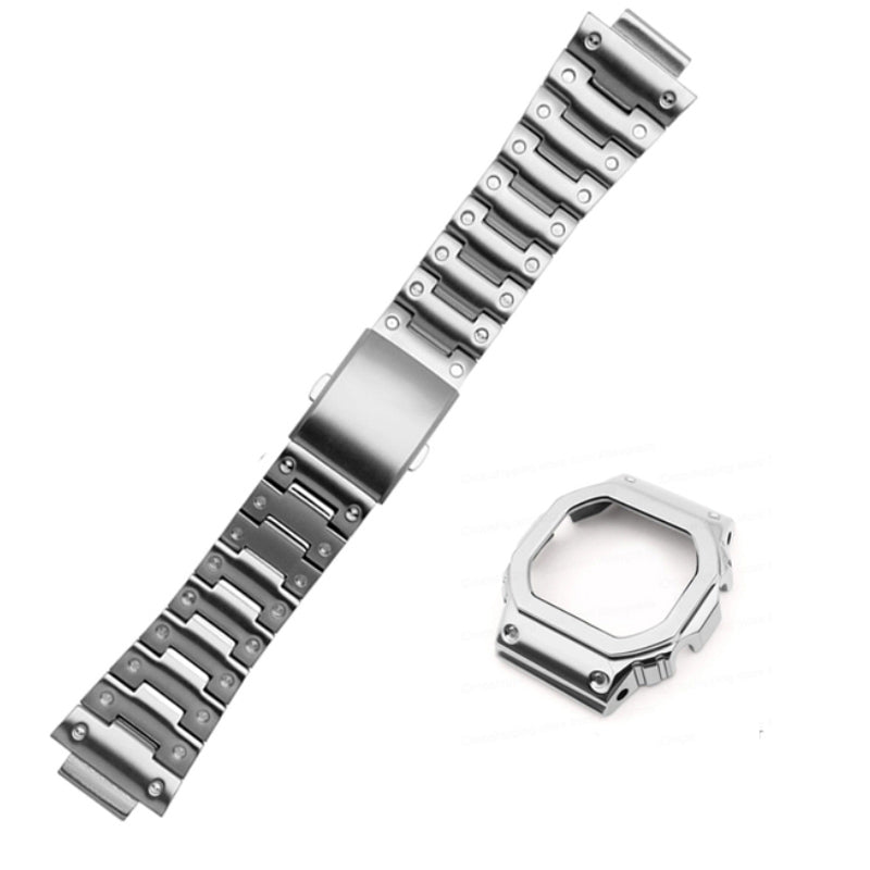 Stainless Steel Watch Band Replacement + Watch Cover for Casio G-SHOCK GW-5000 / 5035 / DW5600 - Silver