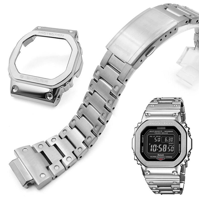 Stainless Steel Watch Band Replacement + Watch Cover for Casio G-SHOCK GW-5000 / 5035 / DW5600 - Silver