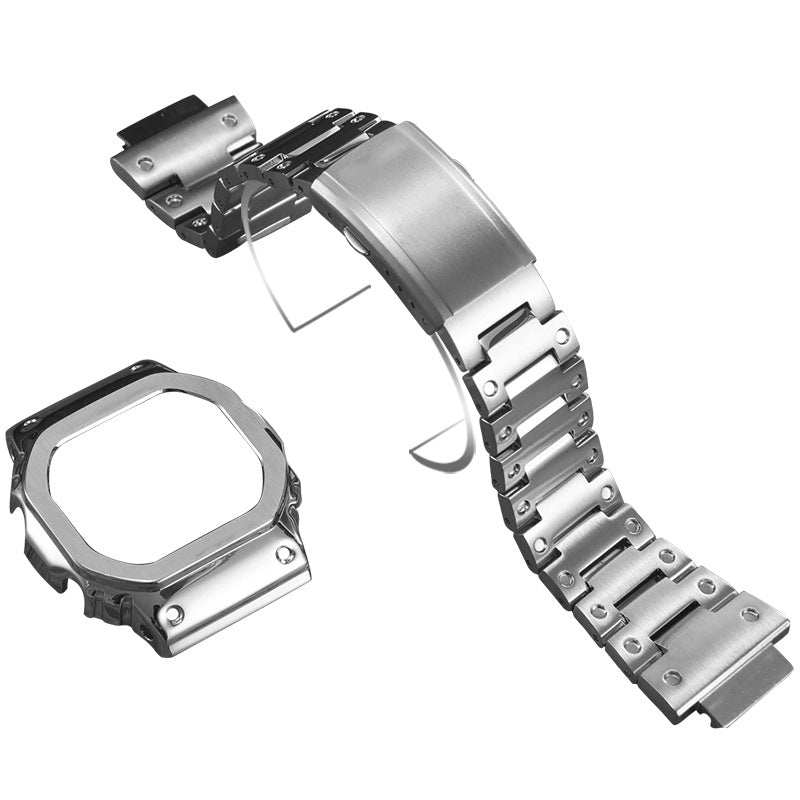 Stainless Steel Watch Band Replacement + Watch Cover for Casio G-SHOCK GW-5000 / 5035 / DW5600 - Silver