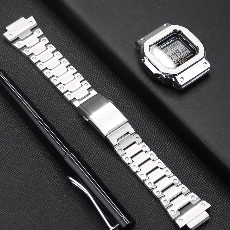 Stainless Steel Watch Band Replacement + Watch Cover for Casio G-SHOCK GW-5000 / 5035 / DW5600 - Silver