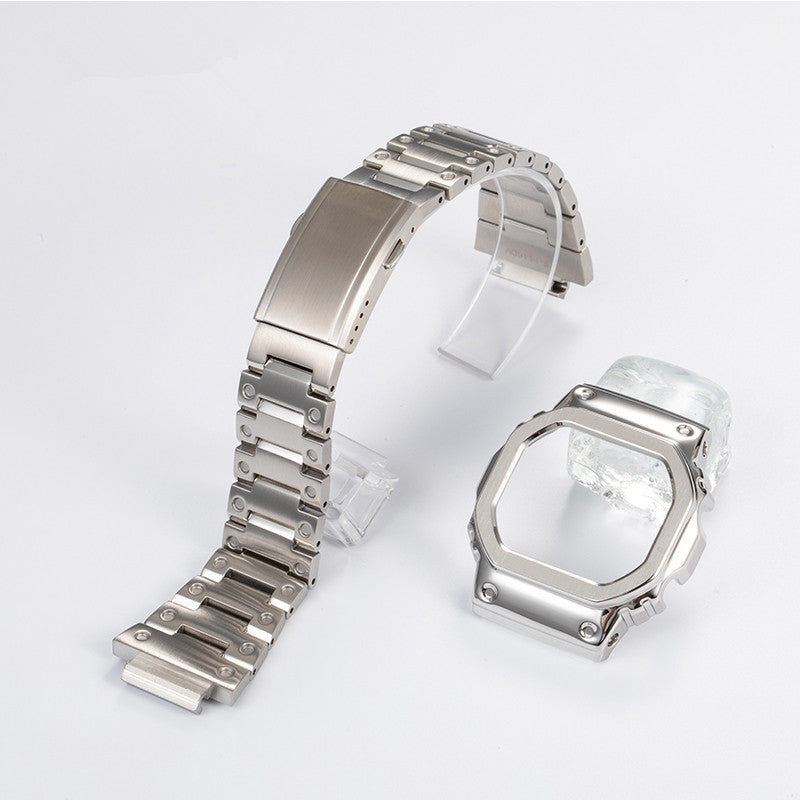 Stainless Steel Watch Band Replacement + Watch Cover for Casio G-SHOCK GW-5000 / 5035 / DW5600 - Silver