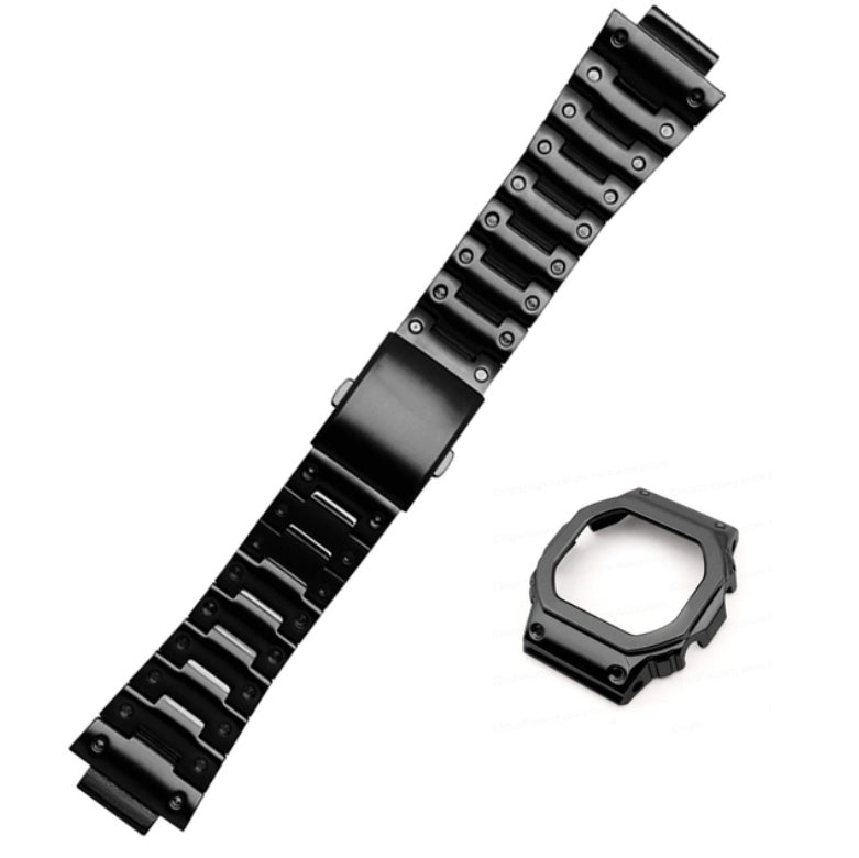 Stainless Steel Watch Band Replacement + Watch Cover for Casio G-SHOCK GW-5000 / 5035 / DW5600 - Black