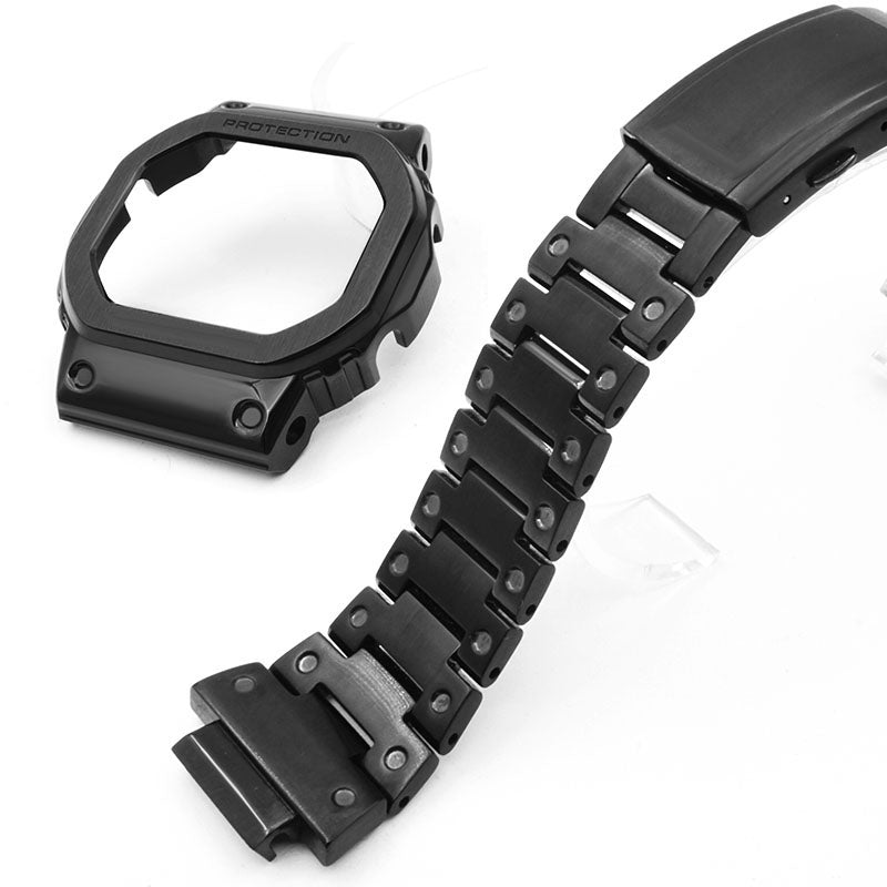Stainless Steel Watch Band Replacement + Watch Cover for Casio G-SHOCK GW-5000 / 5035 / DW5600 - Black