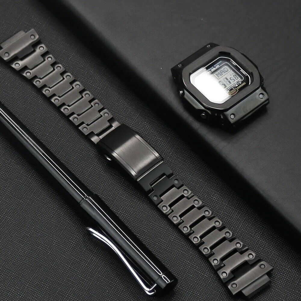 Stainless Steel Watch Band Replacement + Watch Cover for Casio G-SHOCK GW-5000 / 5035 / DW5600 - Black